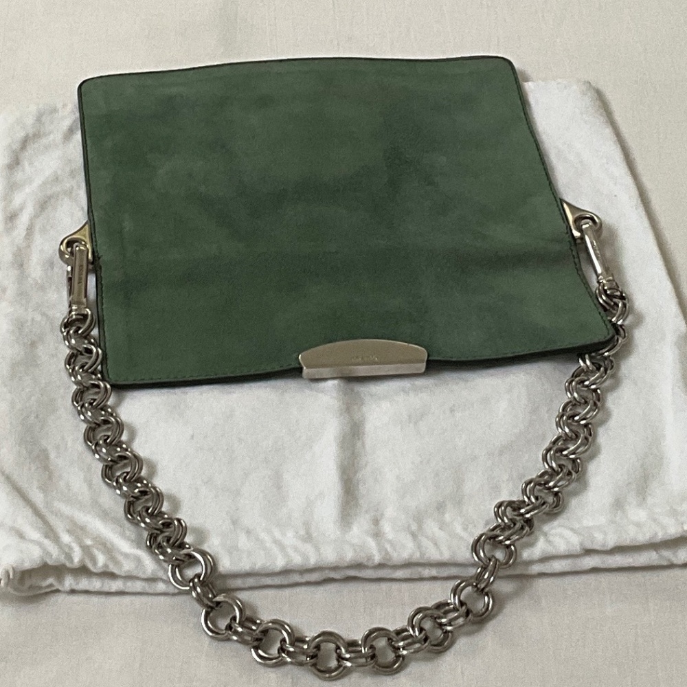 PRADA Camoscio Suede Metal Sound Bag Green - Picture 8 of 15
